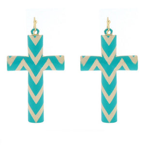 GOLD TURQUOISE CROSS EARRINGS ( 6302 GTQ )