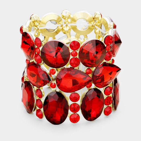 Gold Red Oval, Teardrop, and Round Shape Formal Stretch Bracelet ( 0036 ) - Ohmyjewelry.com