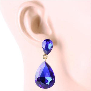 1 3/4" Royal Blue Double Glass Teardrop with Gold Accents PIERCE ( 1152 GRBL ) - Ohmyjewelry.com