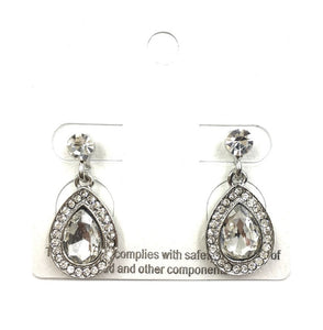 SILVER DANGLING EARRINGS CLEAR STONES ( 0242 3C )