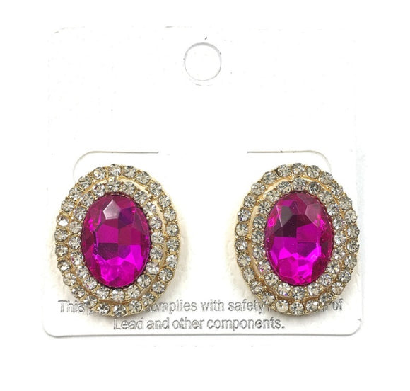 GOLD EARRINGS CLEAR FUCHSIA SPILL STONES ( 0245 2F )