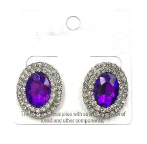 SILVER EARRINGS CLEAR PURPLE SPILL STONES ( 0245 3U )