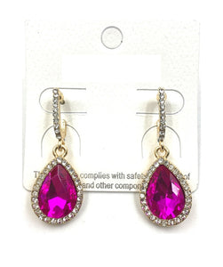 GOLD EARRINGS CLEAR FUCHSIA STONES ( 0247 2F )