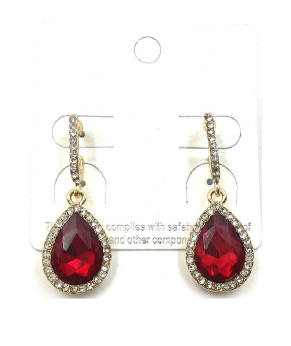 GOLD EARRINGS CLEAR RED STONES ( 0247 2R )