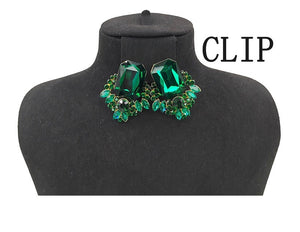 GOLD CLIP ON EARRINGS GREEN STONES ( 0299C 2G )