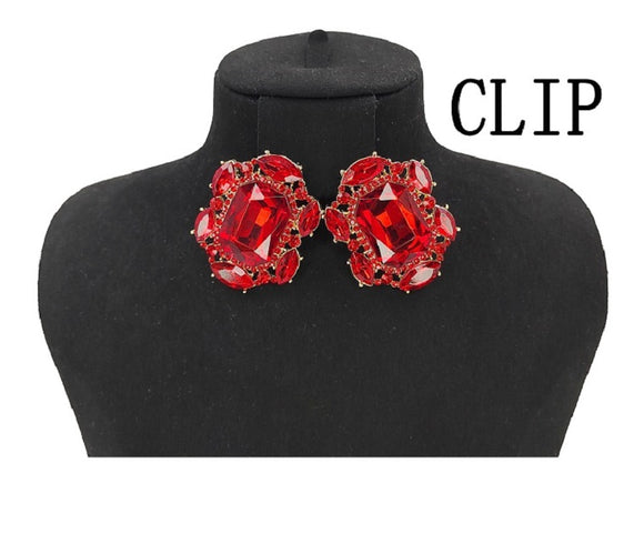 GOLD RED CLIP ON EARRINGS ( 0300C 2R )