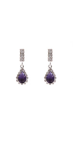 SILVER EARRINGS CLEAR PURPLE CZ CUBIC ZIRCONIA STONES ( 10827 CLAMSV )