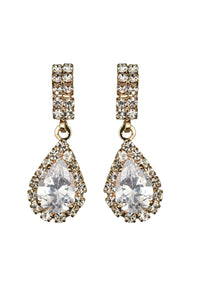 GOLD EARRINGS CLEAR CZ CUBIC ZIRCONIA STONES ( 10827 CZ CLGD )