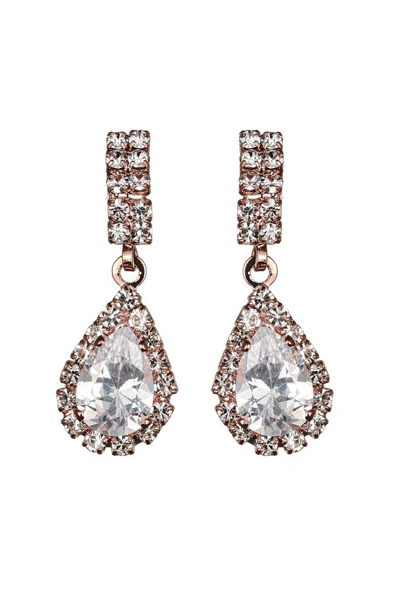 ROSE GOLD EARRINGS CLEAR CZ CUBIC ZIRCONIA STONES ( 10827 CZ CLRGD )