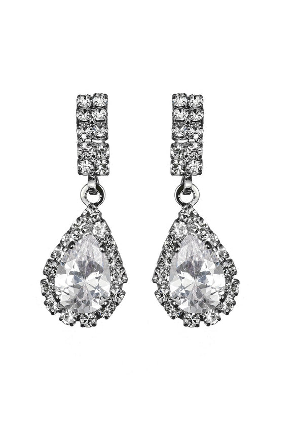 SILVER EARRINGS CLEAR CZ CUBIC ZIRCONIA STONES ( 10827 CZ CLSV )