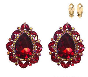 1 3/4" Large Gold Red Teardrop Clip On Earrings ( ECL039 ) - Ohmyjewelry.com