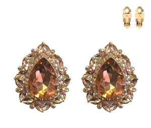 1 3/4" Large Rose Gold Peach Teardrop Clip On Earrings ( ECL039 ) - Ohmyjewelry.com