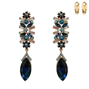 GOLD CLIP ON EARRINGS NAVY BLUE STONES ( 138 GNV )