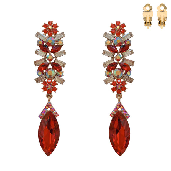 GOLD CLIP ON EARRINGS RED CLEAR AB STONES ( 138 GRD )