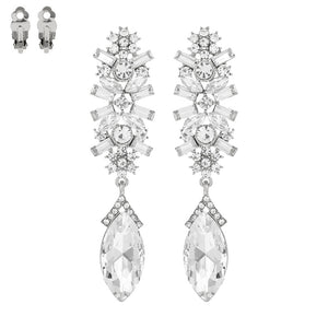 SILVER CLIP ON EARRINGS CLEAR STONES ( 138 RCL )