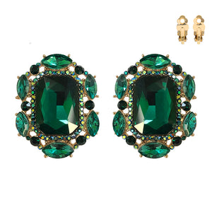 GOLD CLIP ON EARRINGS GREEN STONES ( 159 GGR )