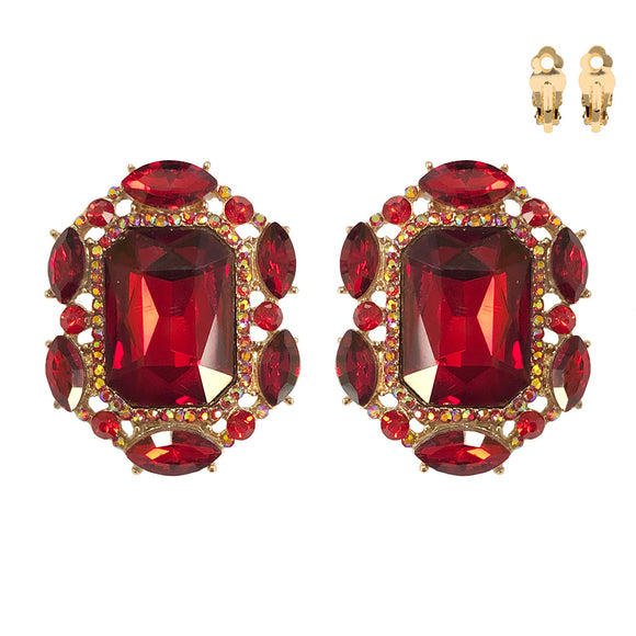 GOLD CLIP ON EARRINGS RED STONES ( 159 GRD )