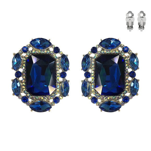 SILVER CLIP ON EARRINGS BLUE STONES ( 159 RRY )