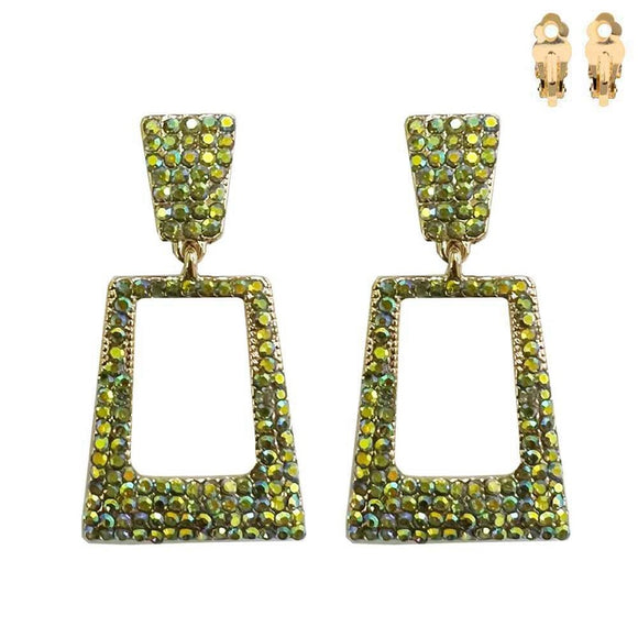 CLIP ON EARRINGS GREEN AB STONES ( 166 GRB )