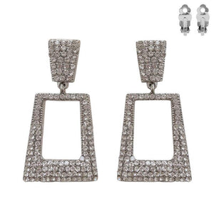 SILVER CLIP ON EARRINGS CLEAR STONES ( 166 ) - Ohmyjewelry.com