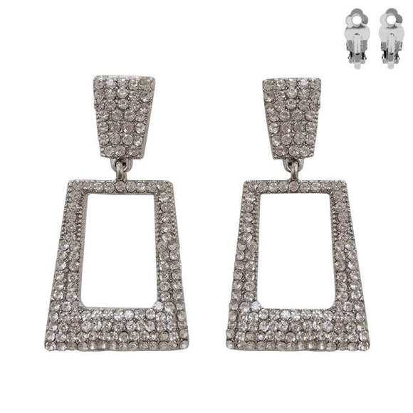 SILVER CLIP ON EARRINGS CLEAR STONES ( 166 ) - Ohmyjewelry.com