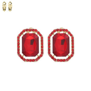 GOLD CLIP ON EARRINGS RED STONES ( 168 GRD )