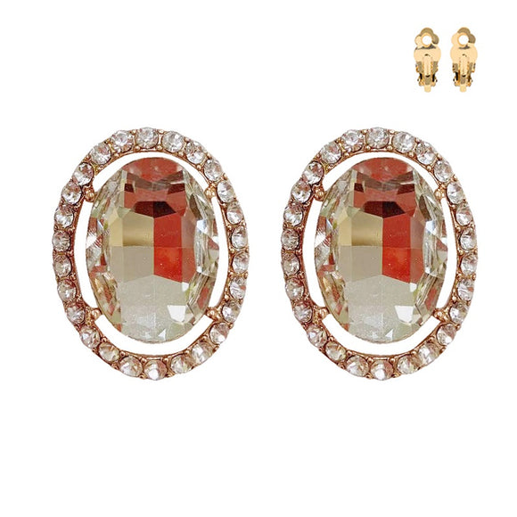 GOLD CLIP ON EARRINGS WITH CLEAR STONES ( 169 GCL)