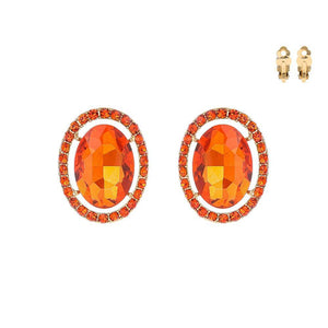 GOLD CLIP ON EARRINGS WITH ORANGE STONES ( 169 GOR ) - Ohmyjewelry.com