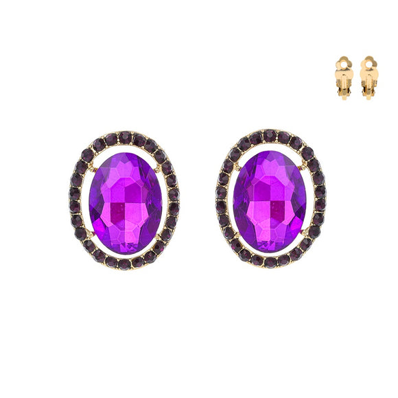 GOLD CLIP ON EARRINGS WITH PURPLE STONES ( 169 PU)