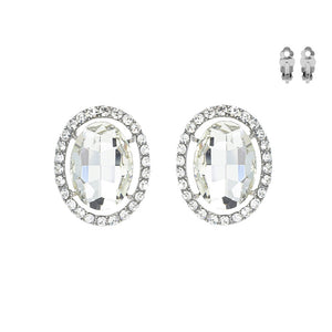 SILVER CLIP ON EARRINGS WITH CLEAR STONES ( 169 RCL)