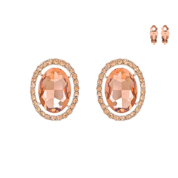 ROSE GOLD CLIP ON EARRINGS WITH PEACH STONES ( 169 PCH)