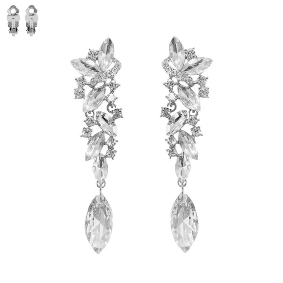 SILVER CLIP ON EARRINGS CLEAR STONES ( 172 RCL )