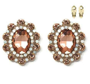 ROSE GOLD CLIP ON EARRINGS PEACH STONES ( 193 GPH )