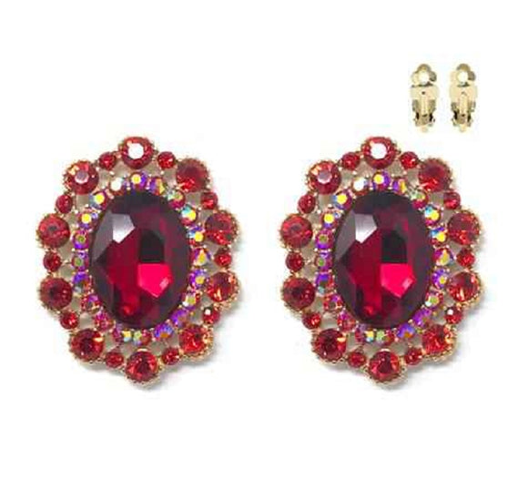 GOLD CLIP ON EARRINGS RED STONES ( 193 GRD )