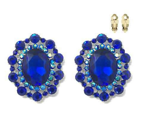 SILVER CLIP ON EARRINGS BLUE STONES ( 193 RRY )