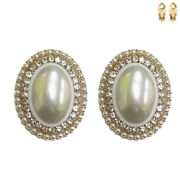 GOLD CLIP ON EARRINGS CLEAR STONES PEARLS ( 194 GCR )