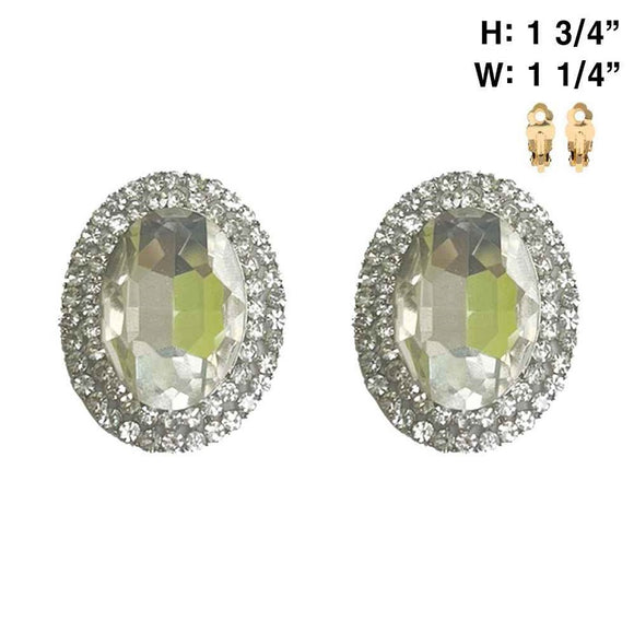 SILVER CLIP ON EARRINGS CLEAR STONES ( 194 RCL )
