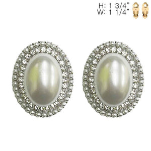 SILVER CLIP ON EARRINGS CLEAR STONES PEARLS ( 194 RWH )