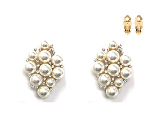2" Long Large Clip On Earrings with Cream Pearls in Gold Setting ( 215 CR )