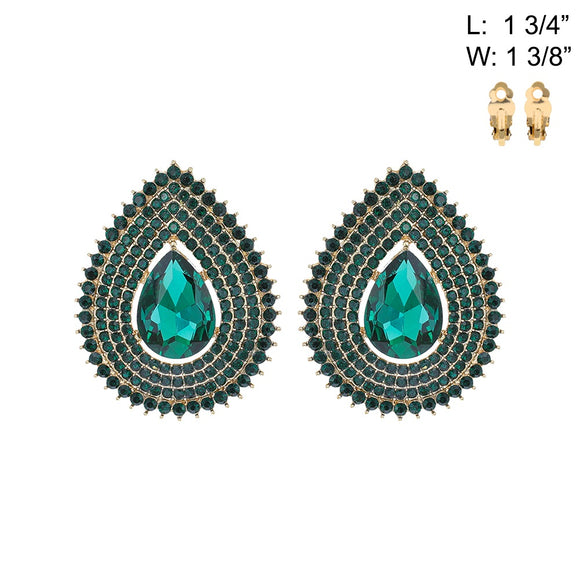 GOLD EMERALD STONE CLIP ON EARRINGS ( 21 GGR )