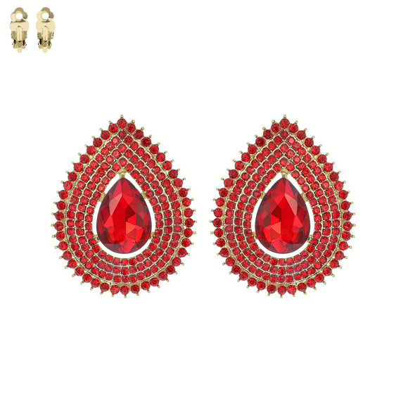 GOLD RED STONE CLIP ON EARRINGS ( 21 GRD )