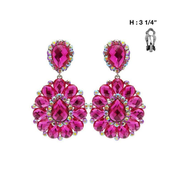 Large Fuchsia Pink Stone Clip On Earrings ( 36 RFU ) - Ohmyjewelry.com