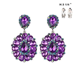 Large Purple Stone Clip On Earrings ( 36 RPU ) - Ohmyjewelry.com