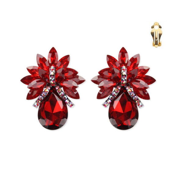 LARGE RED Pineapple Design Clip On Earrings with GOLD Accents ( ECQ 4276RE)