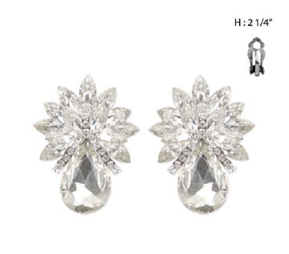 Large Silver Clear Pineapple Design Clip On Earrings ( 1404SCL )
