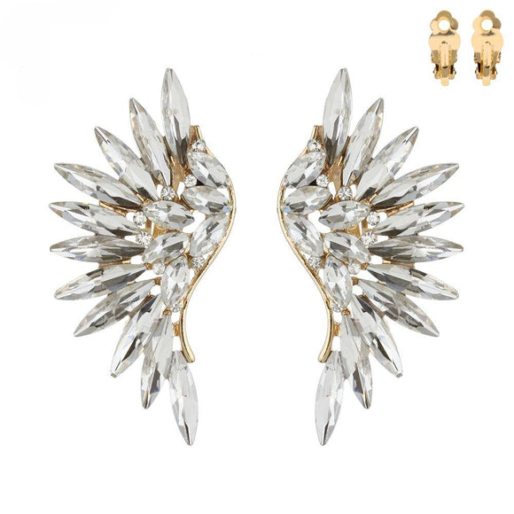 GOLD WINGS CLIP ON EARRINGS CLEAR STONES ( 52 GCL ) - Ohmyjewelry.com