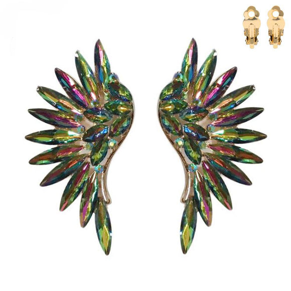 GOLD GREEN AB STONE Wings Clip On Earrings ( 52 ) - Ohmyjewelry.com