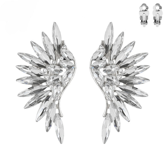 SILVER WINGS CLIP ON EARRINGS CLEAR STONES ( 52 RCL)