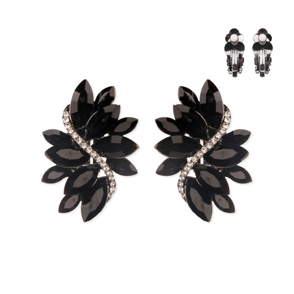 SILVER BLACK Marquise Stone Clip On Earrings ( ECQ53 BJT )