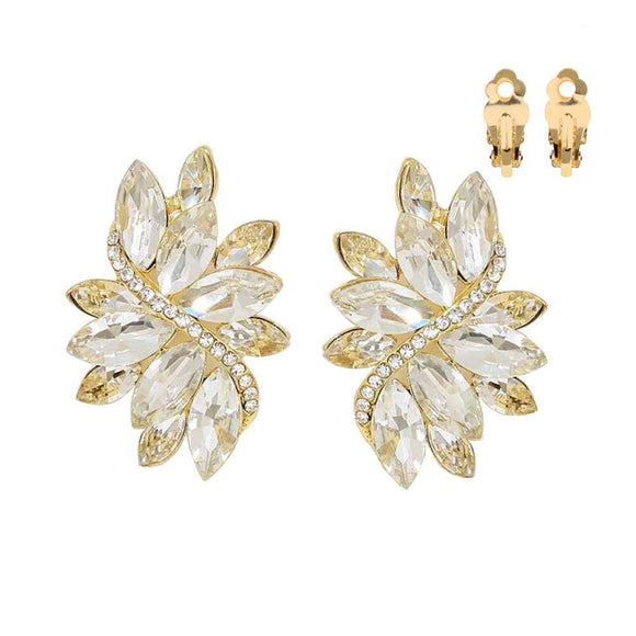GOLD CLEAR Marquise Stone Clip On Earrings ( 53 GCL )